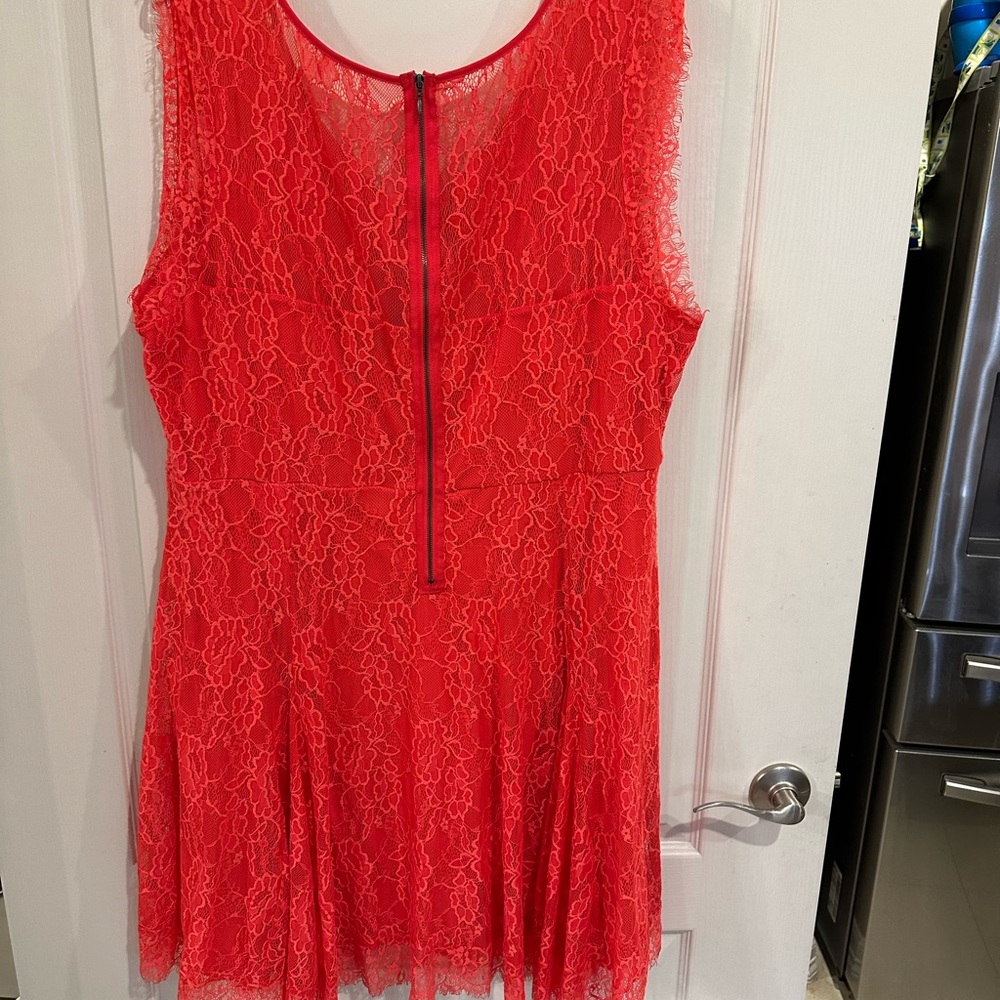 Torrid deep sea coral lace skater dress. Plus size 3 - Picture 3 of 9